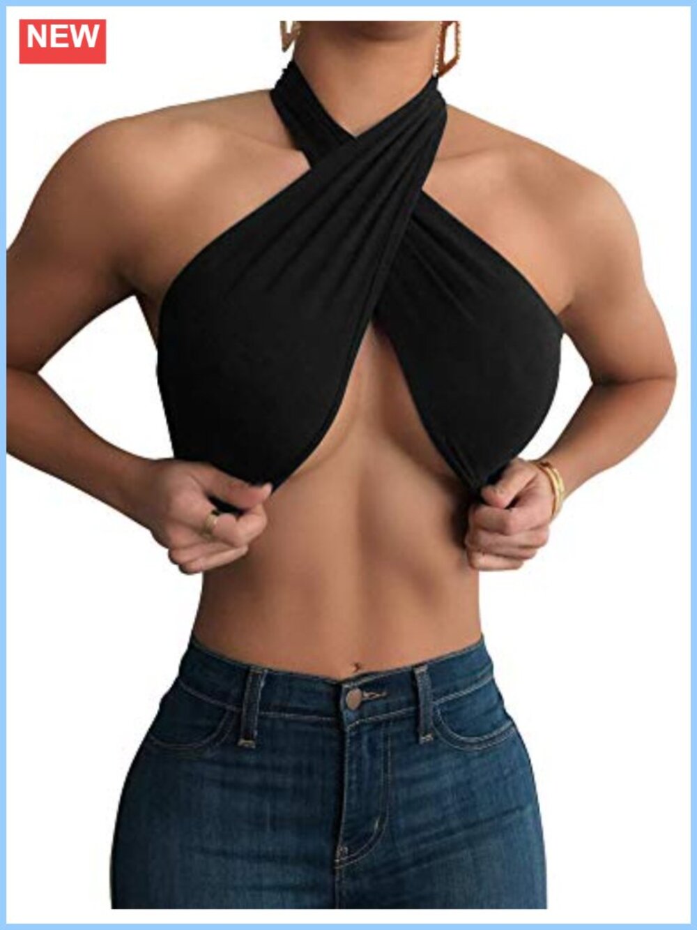 Sleeveless Halter Crop Top Self Tie Backless Cami